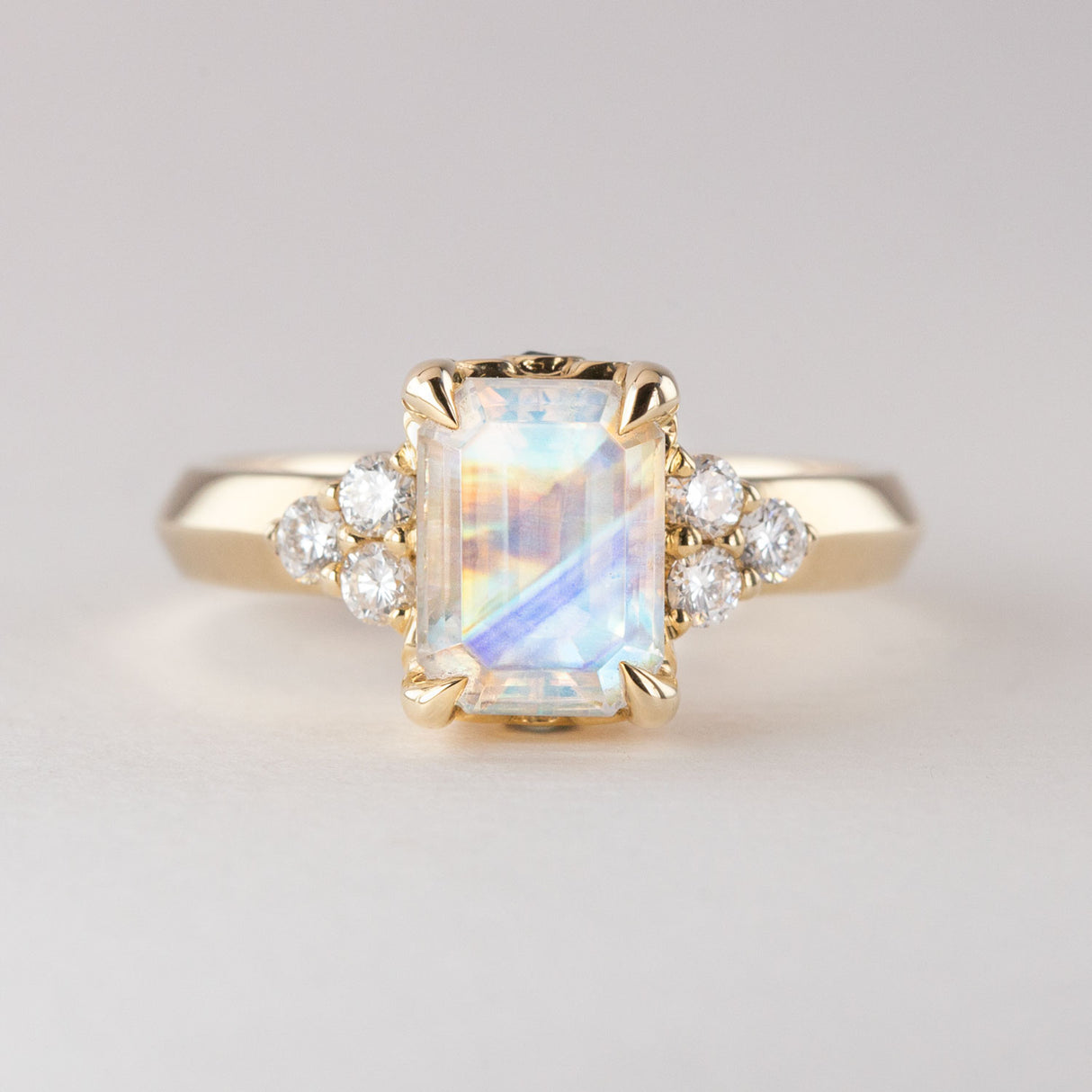 Moonlight Lake Ring in Rainbow Moonstone and Diamonds