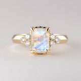 Moonlight Lake Ring in Rainbow Moonstone and Diamonds