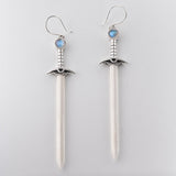 Rainbow Moonstone Sacred Blade Earrings carved in Moose Antler