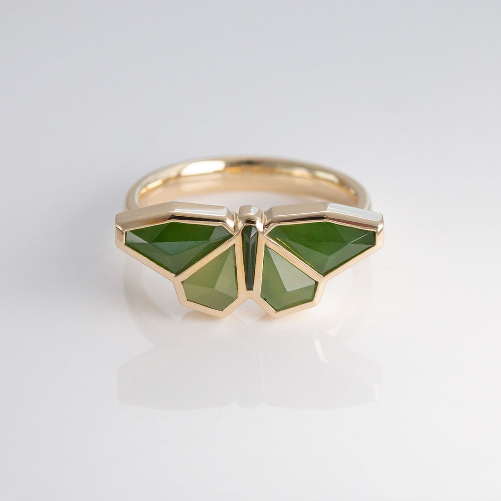 Pounamu Origami Butterfly ring in 9 carat Gold