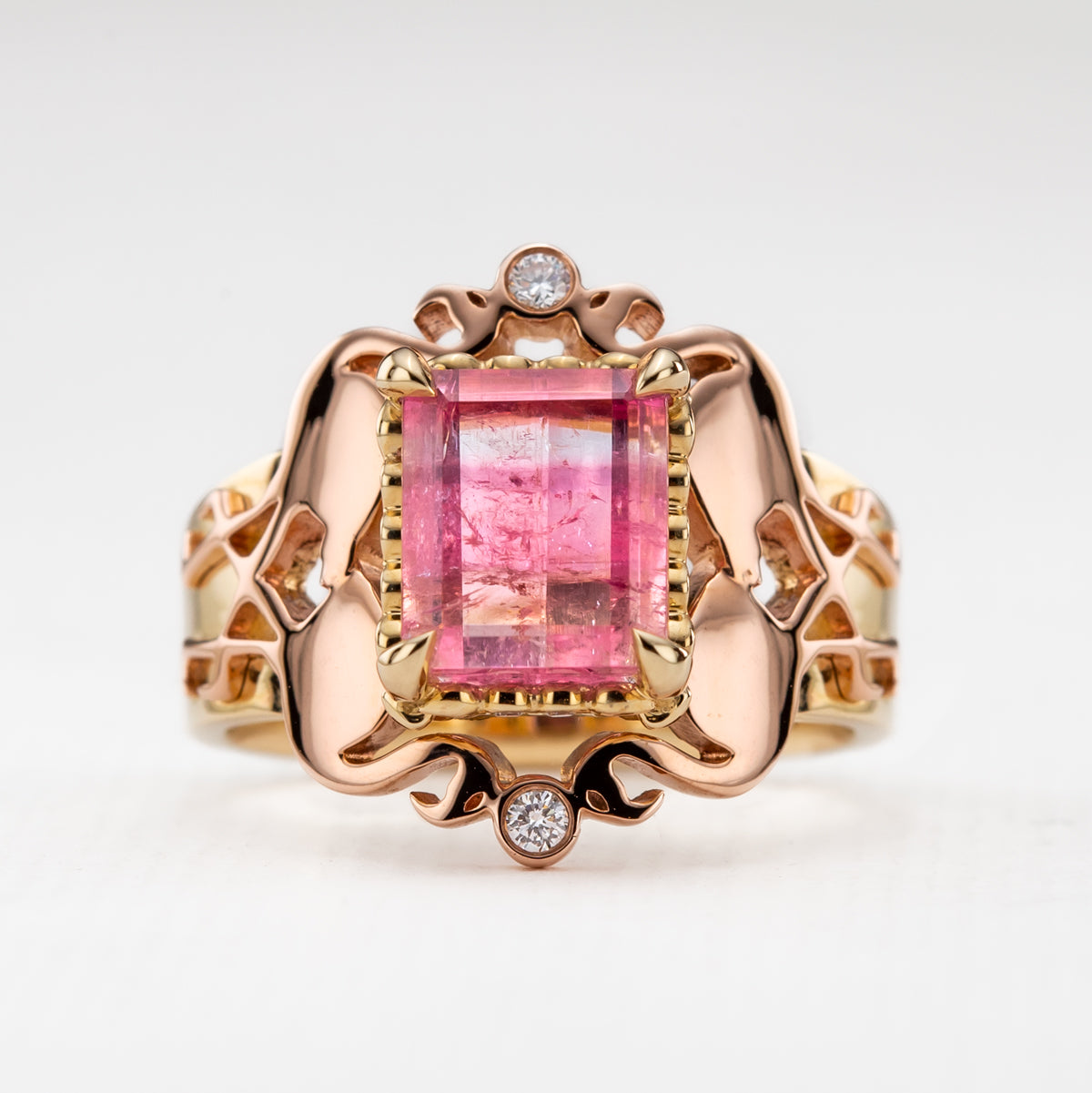 Pink Tourmaline Tequila Sunrise Gold Ring