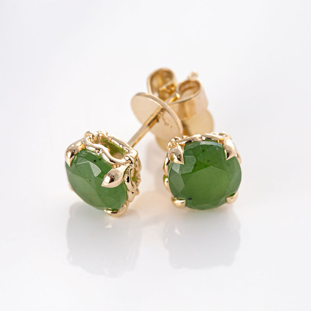 Baby Dewdrop stud earrings with Pounamu in 9 carat Gold