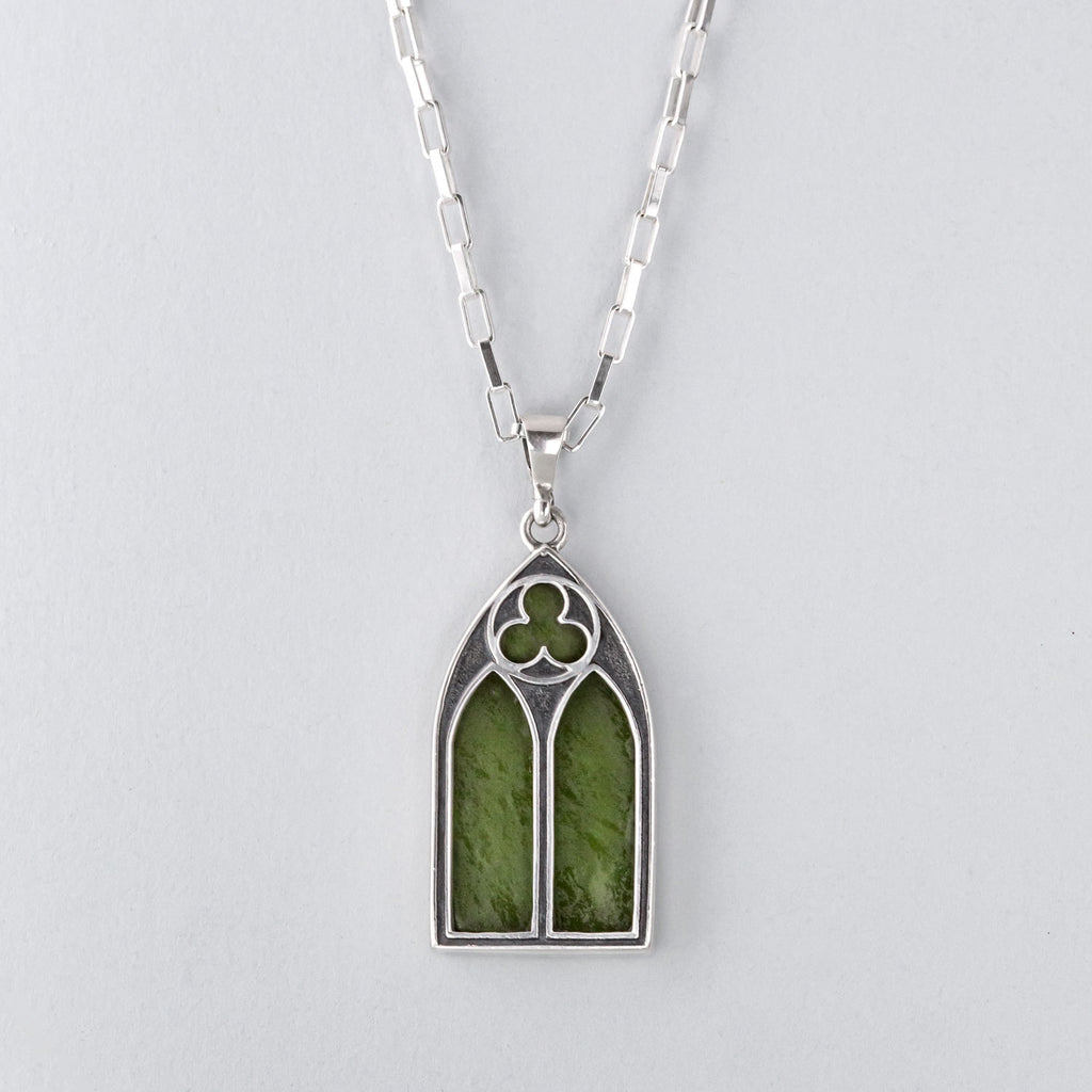 Gothic Charm Pendant in Sterling Silver with Pounamu