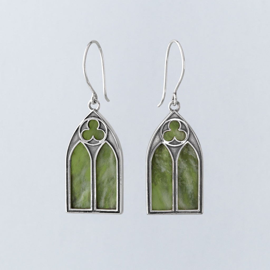 Gothic Earrings in Sterling Silver with Pounamu