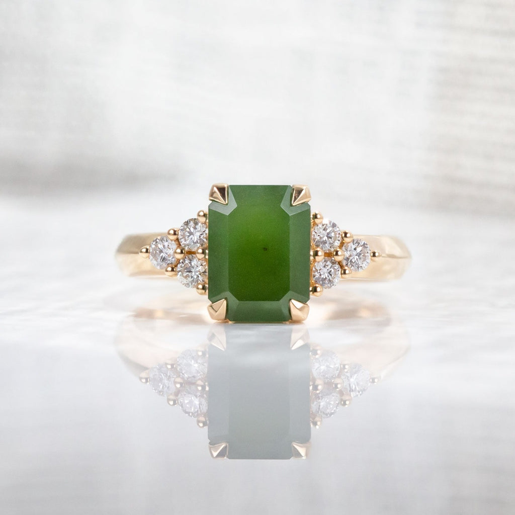 Lady of the Lake ring with Pounamu & Diamonds in Yellow Gold or Platinum