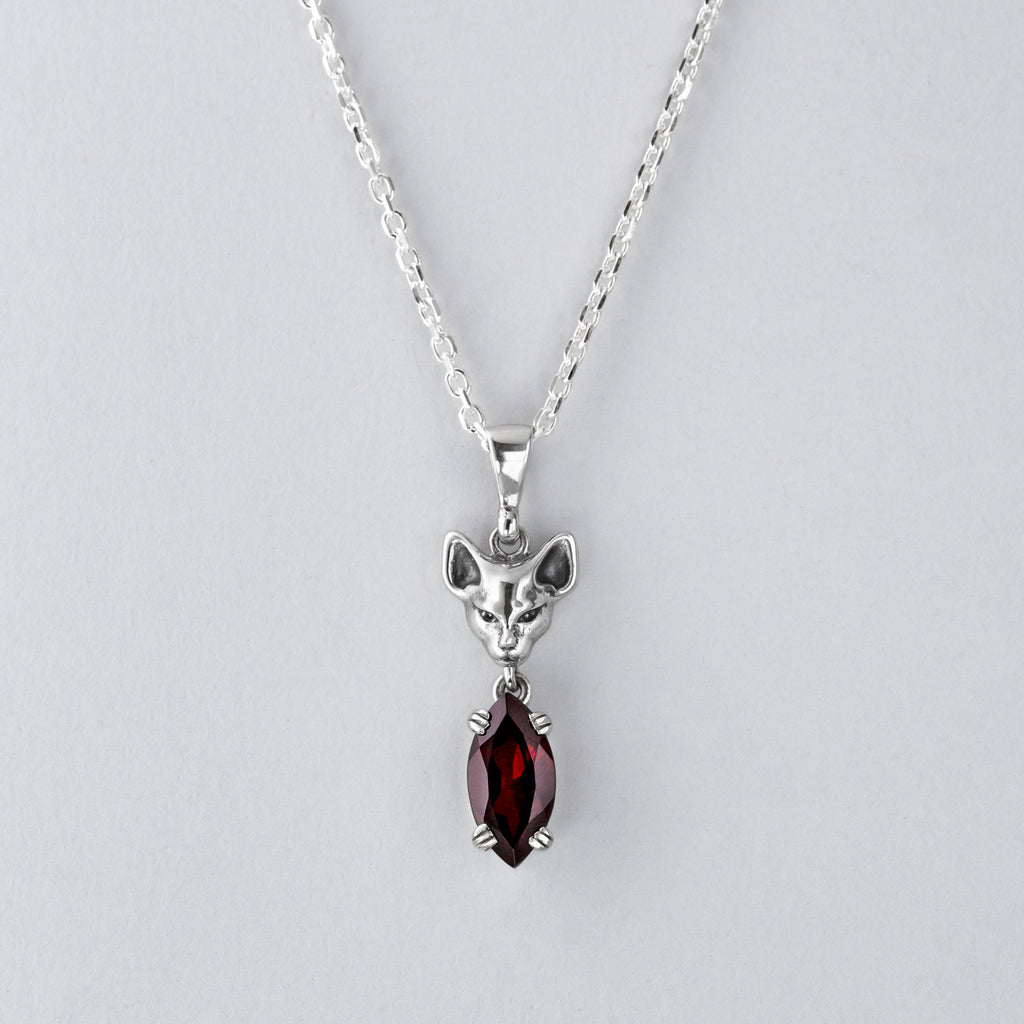 Salem Cat Garnet Drop Pendant