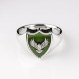 Pounamu Owl Crest Signet Ring in Sterling Silver