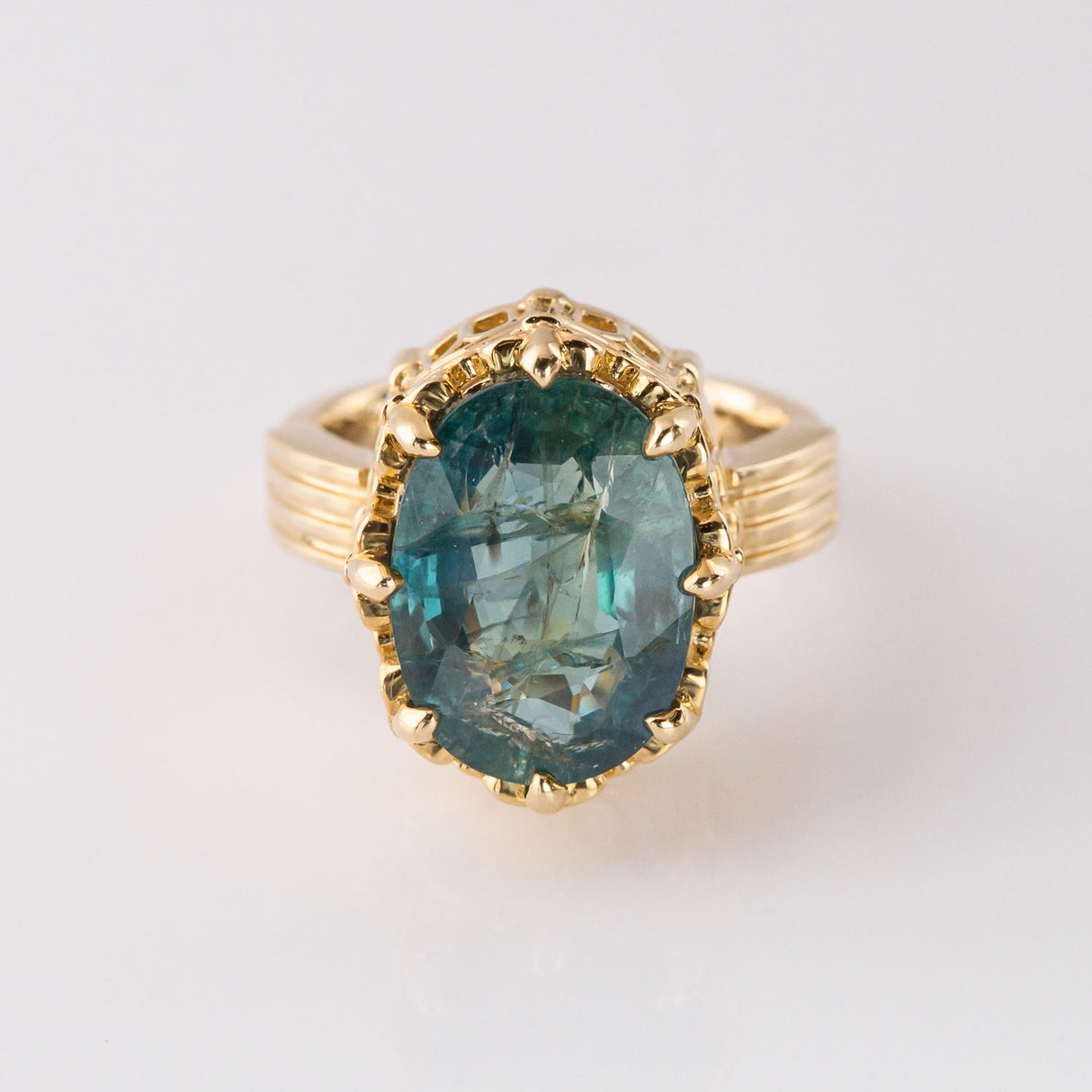 Stormy Sea Blue Sapphire Cathedral Archway ring in 9 carat Gold