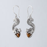 Squirrel Earrings in Sterling Silver with Tigers Eye