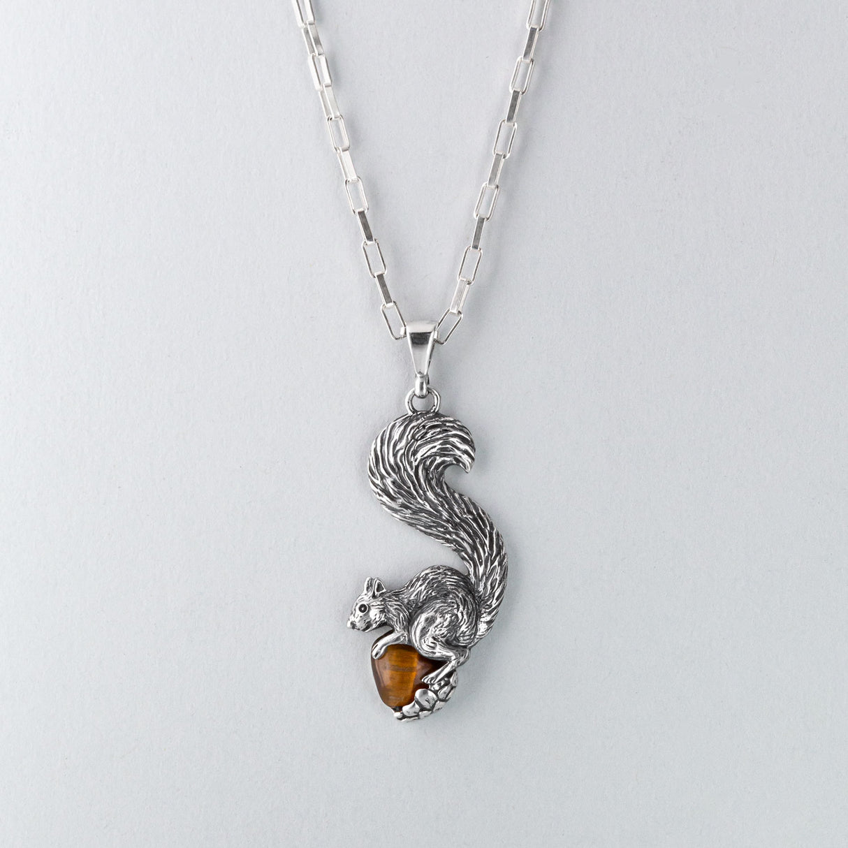 Squirrel Charm Pendant in Sterling Silver with Tigers Eye