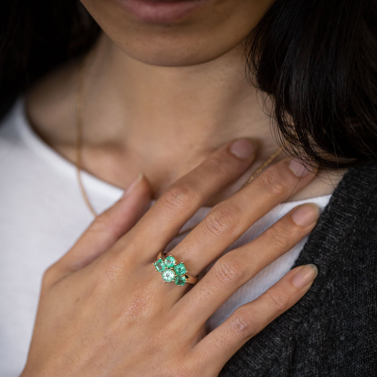 Ice Green Emerald Cluster ring in 9 carat Gold