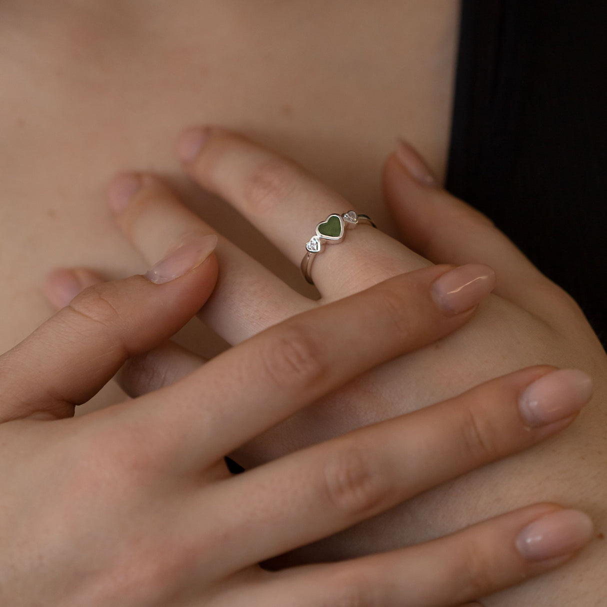 Lovebug ring with Pounamu and Cubic Zirconia in Sterling Silver