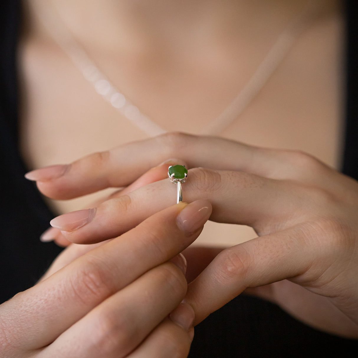 Baby Dewdrop ring with Pounamu in Sterling Silver