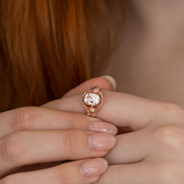 3 carat White Sapphire Twin Cherub ring in 9 carat Pink Gold