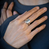 Aquamarine and Misty Quartz Refraction ring in 9 carat Gold