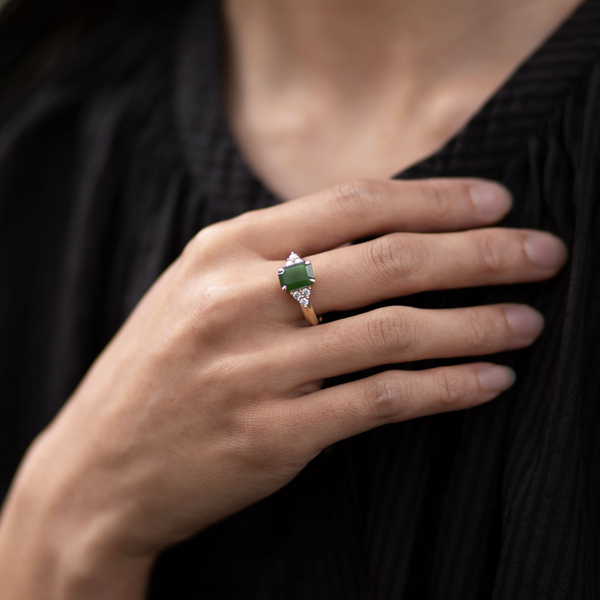 Lady of the Lake ring with Pounamu & Diamonds in Yellow Gold or Platinum