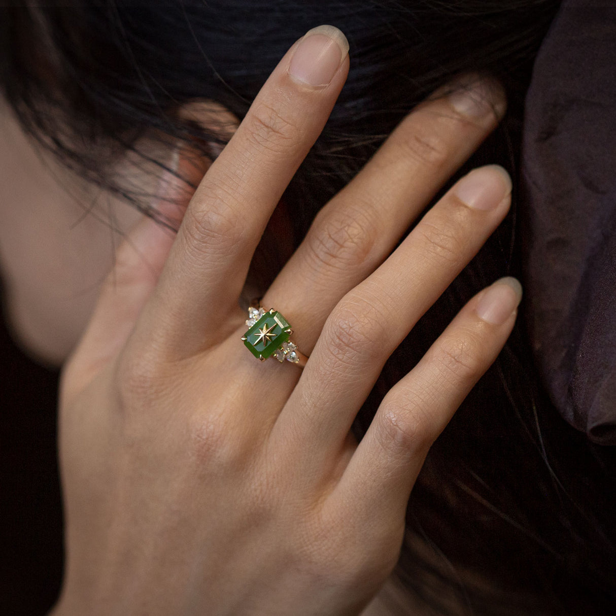 Pounamu Starlight Orchard Diamond ring in Gold or Platinum