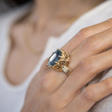 Stormy Sea Blue Sapphire Cathedral Archway ring in 9 carat Gold