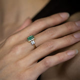 2.02 carat Blue to Green Tourmaline Kiss Kiss ring in Platinum and 9 carat Gold