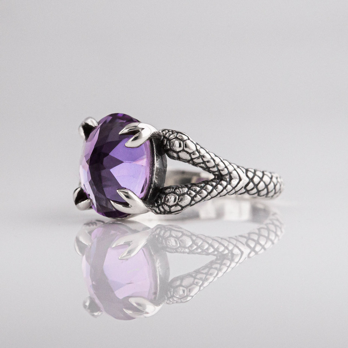 Amethyst Double Headed Snake Ring in Silver