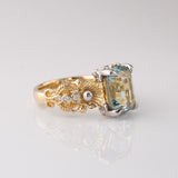 3.50 carat Aquamarine Birth of Venus ring in 9 carat Gold and Platinum