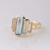 Aquamarine and Misty Quartz Refraction ring in 9 carat Gold