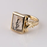 Black Tree Quartz Flourish ring in 9 carat Gold