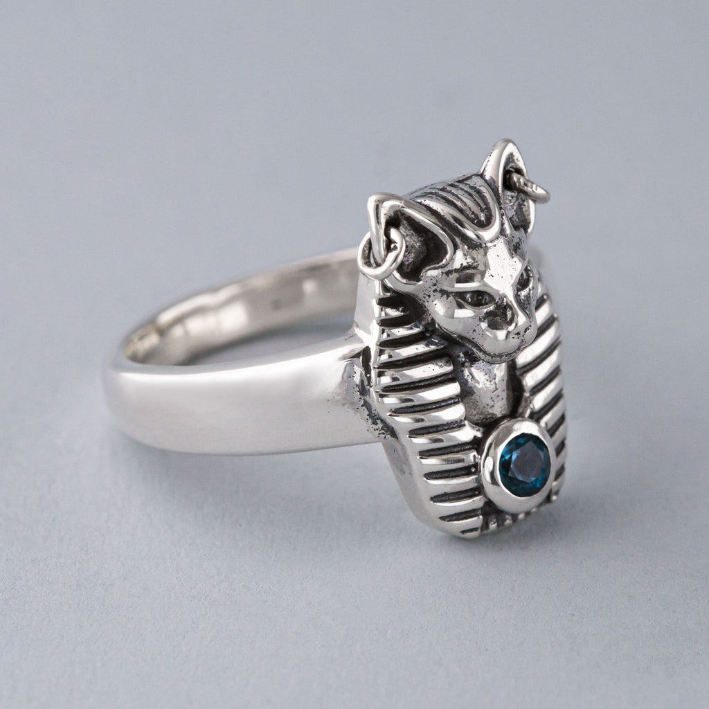 Blue Topaz Bastet Ring in Silver