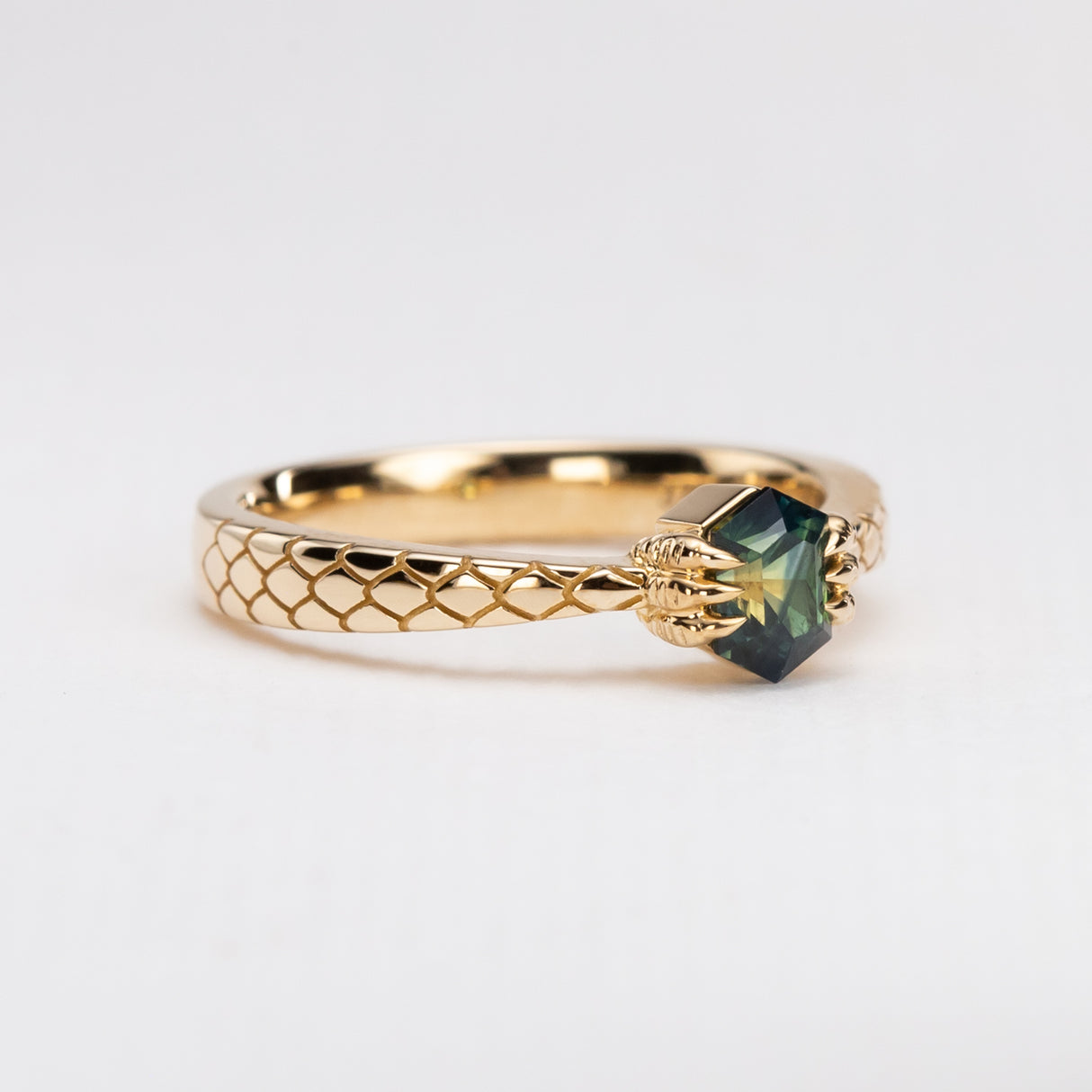 Teal Sapphire Dragon Claw Ring