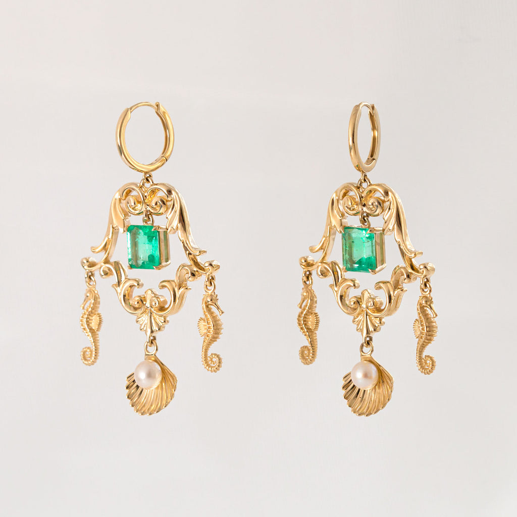Emerald Underwater Chandelier earrings in 9 carat Gold