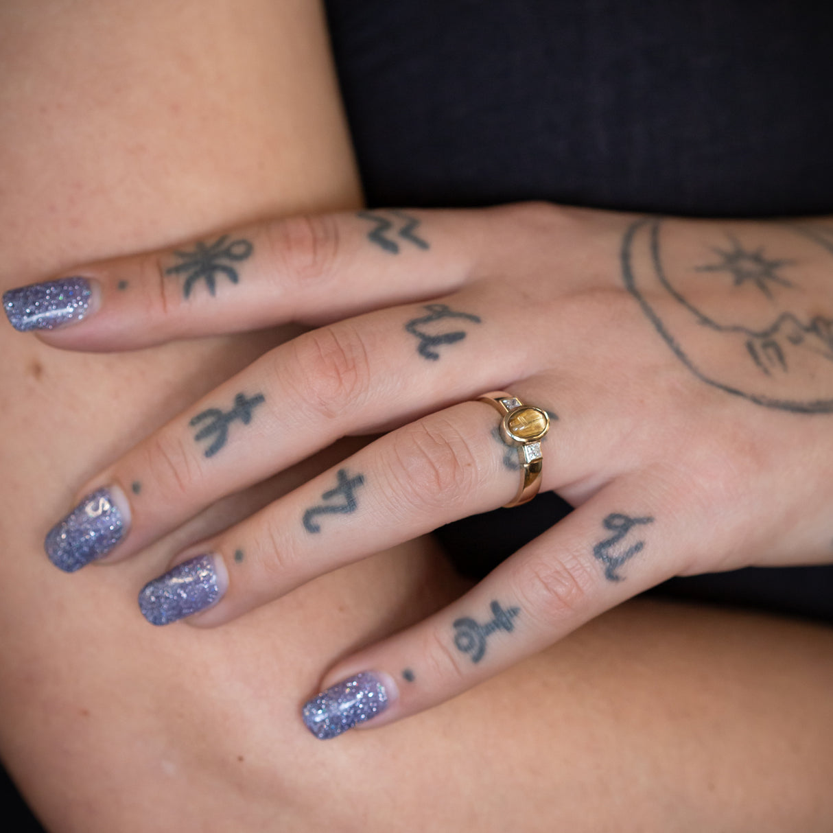 Glittery Rutile Quartz Memories Ring in Gold with Diamonds