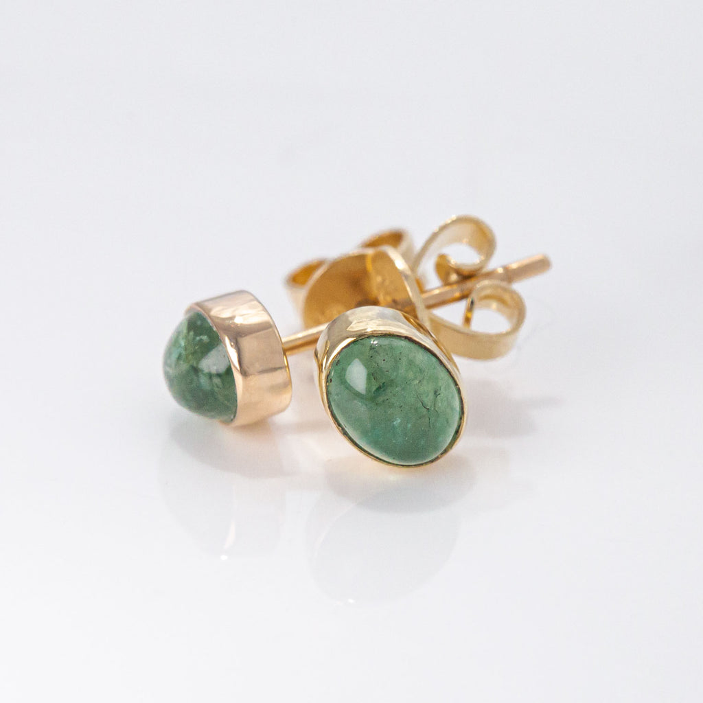 Emerald Cabochon Stud Earrings in 14 carat Yellow Gold