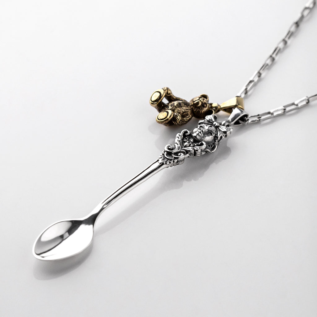 Goldilocks Spoon Pendant in Brass and Sterling Silver