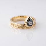 Grey Spinel Raindrop ring in 9 carat Gold