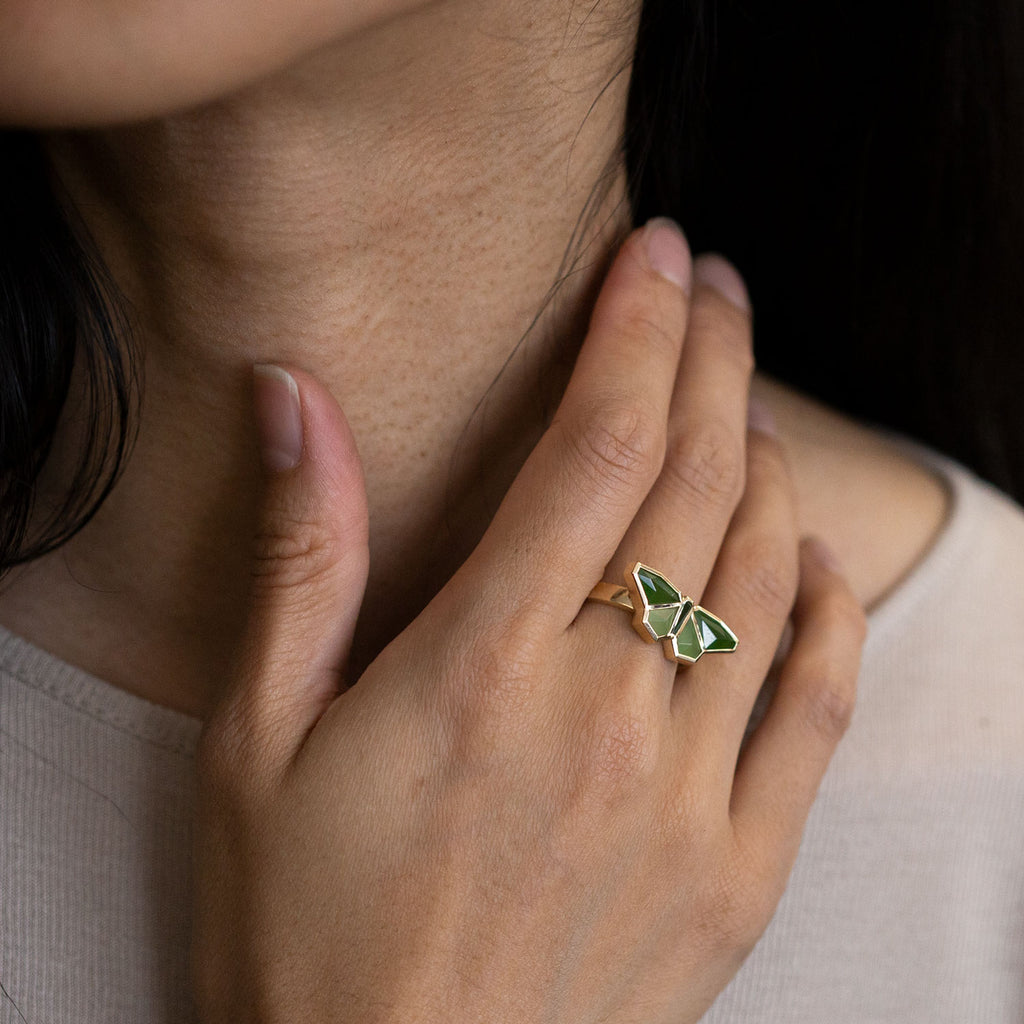 Pounamu Origami Butterfly ring in Yellow Gold or Platinum