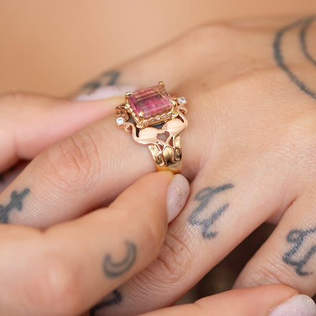 Pink Tourmaline Tequila Sunrise Gold Ring