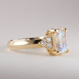 Moonlight Lake Ring in Rainbow Moonstone and Diamonds