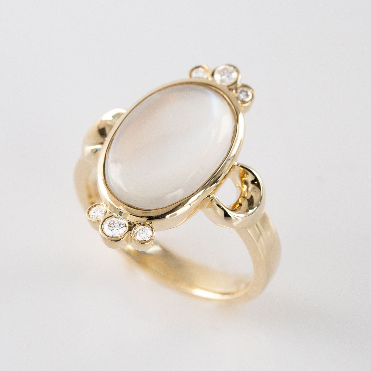 The Moon Queen Ring with White Moonstone and Diamonds in 9 carat Gold