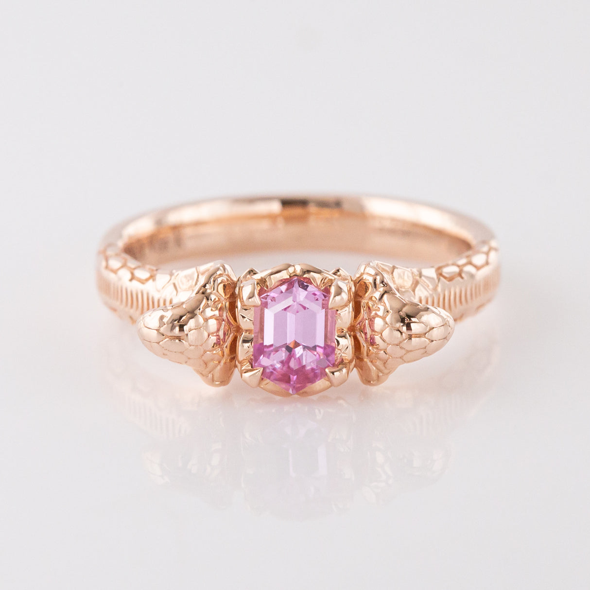 0.51 carat Pink Sapphire Double Rising Cobra ring in 9 carat Rose Gold