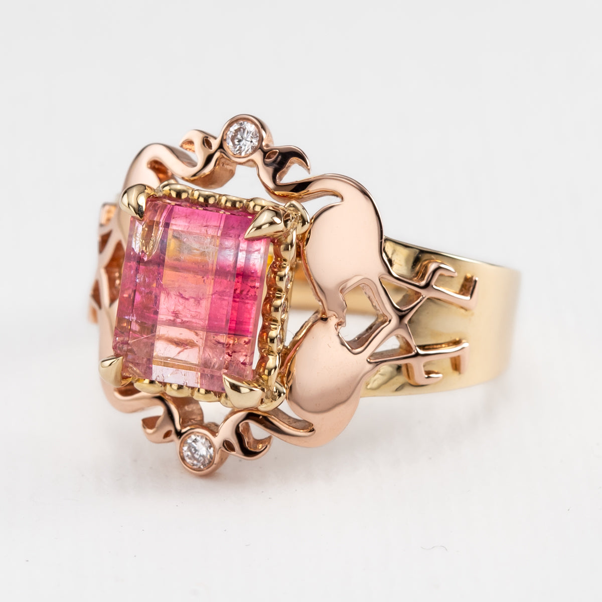 Pink Tourmaline Tequila Sunrise Gold Ring