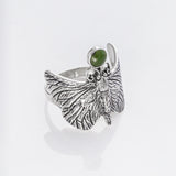 Puriri Moth ring with Pounamu in Sterling Silver