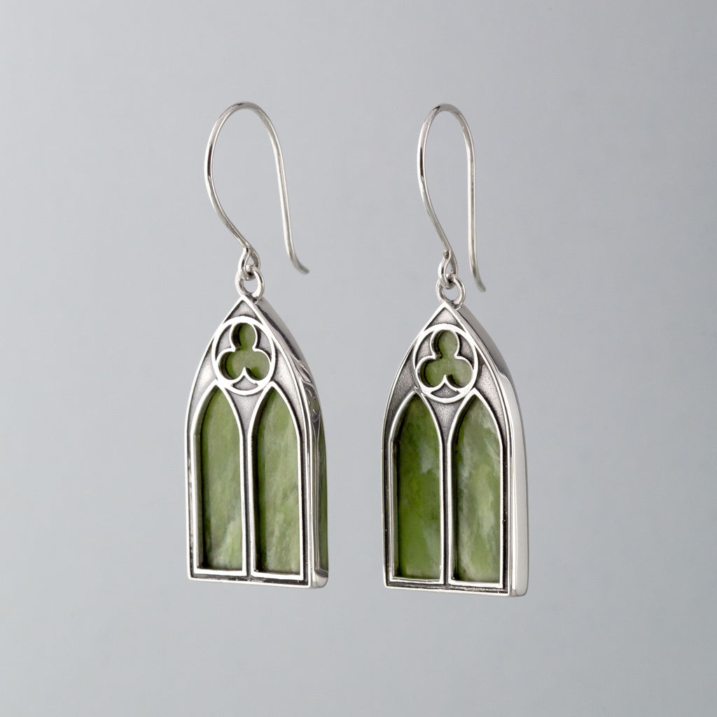 Gothic Earrings in Sterling Silver with Pounamu