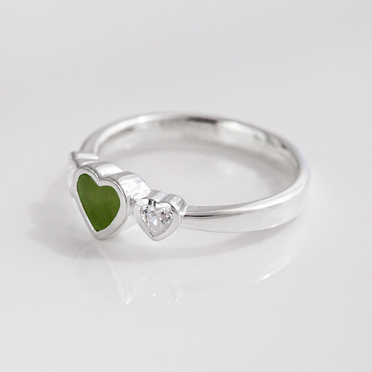 Lovebug ring with Pounamu and Cubic Zirconia in Sterling Silver