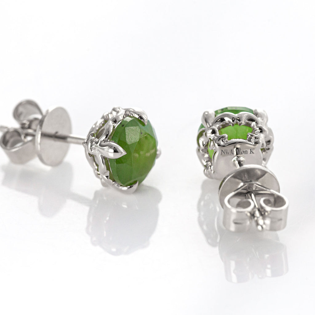 Baby Dewdrop stud earrings with Pounamu in Sterling Silver