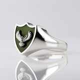 Pounamu Owl Crest Signet Ring in Sterling Silver