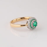 Baby UFO ring with Emeralds and Diamonds in Platinum and 18 carat Gold