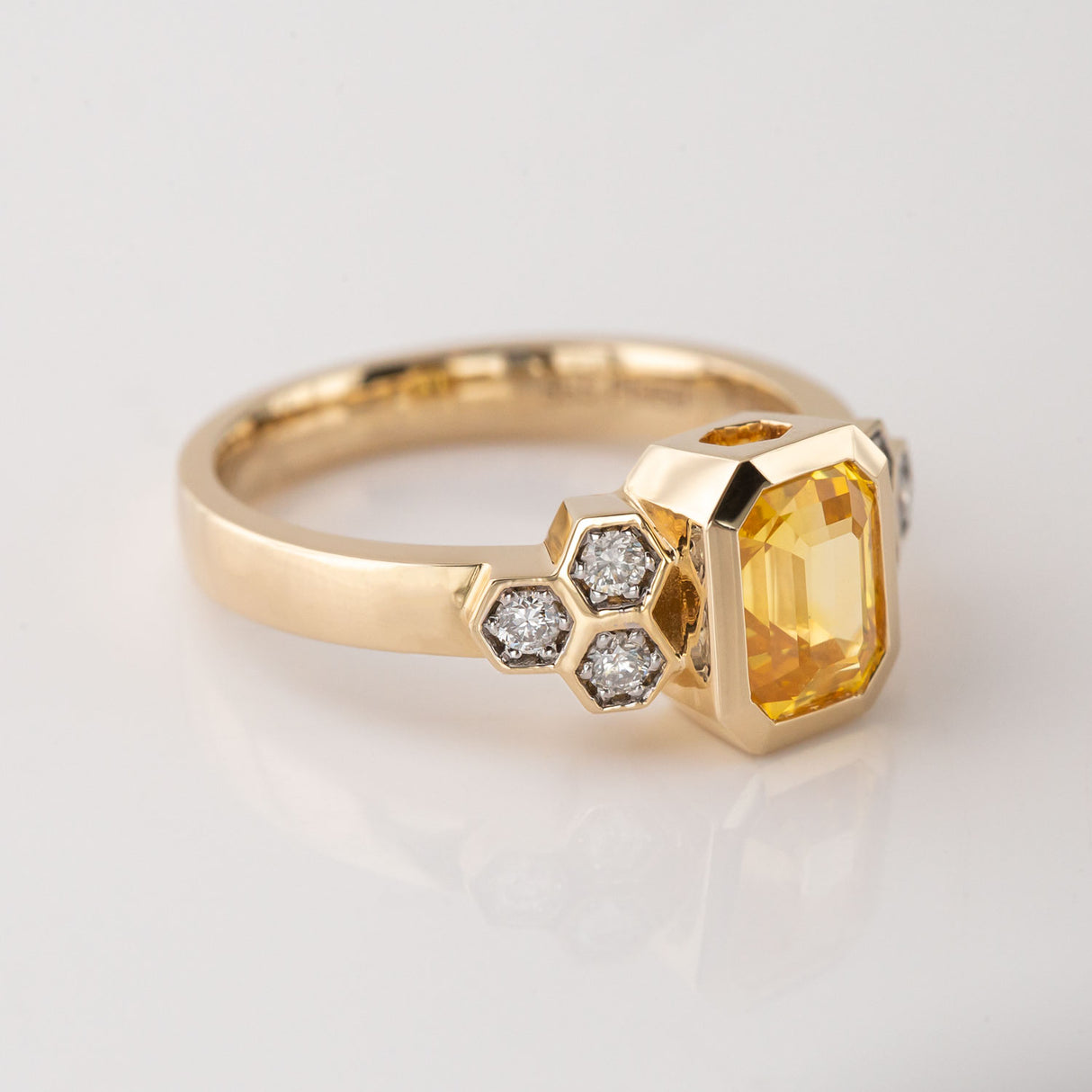 Yellow Sapphire and Diamond Honeycomb Ring in 14 carat Yellow Gold