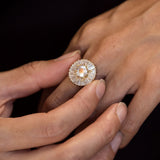 Renaissance Ruffle ring with Diamonds and Rainbow Moonstone in 9 carat Gold