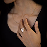 Renaissance Ruffle ring with Diamonds and Rainbow Moonstone in 9 carat Gold