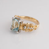 3.50 carat Aquamarine Birth of Venus ring in 9 carat Gold and Platinum